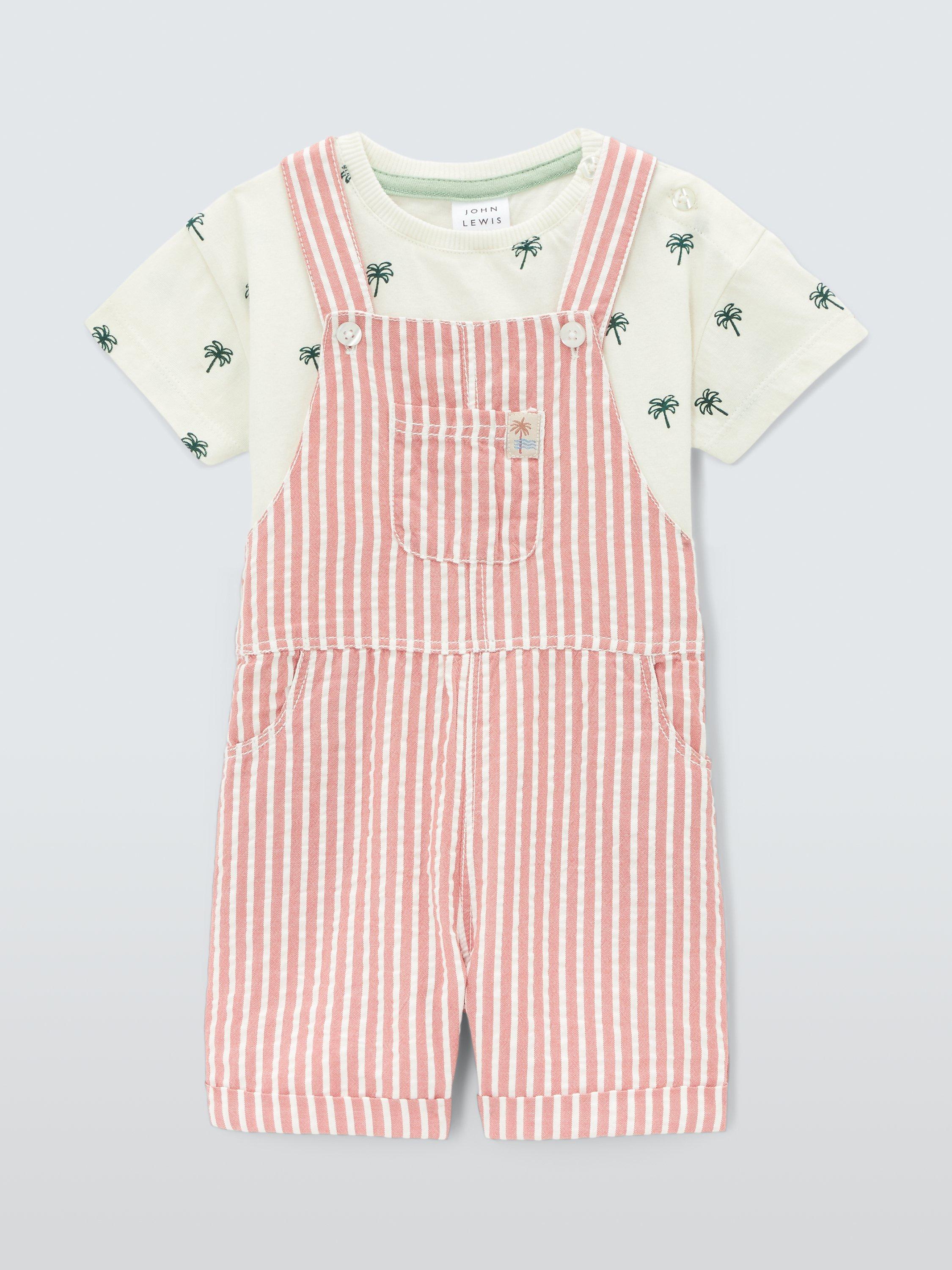 John Lewis Baby Cotton Shortie Dungaree & T-Shirt Set, Multi