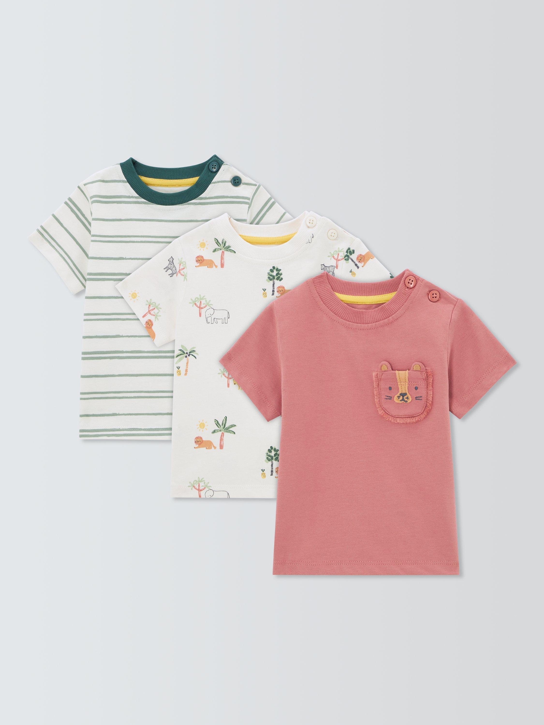 John Lewis Baby Cotton Lion T-shirt, Pack of 3, Multi