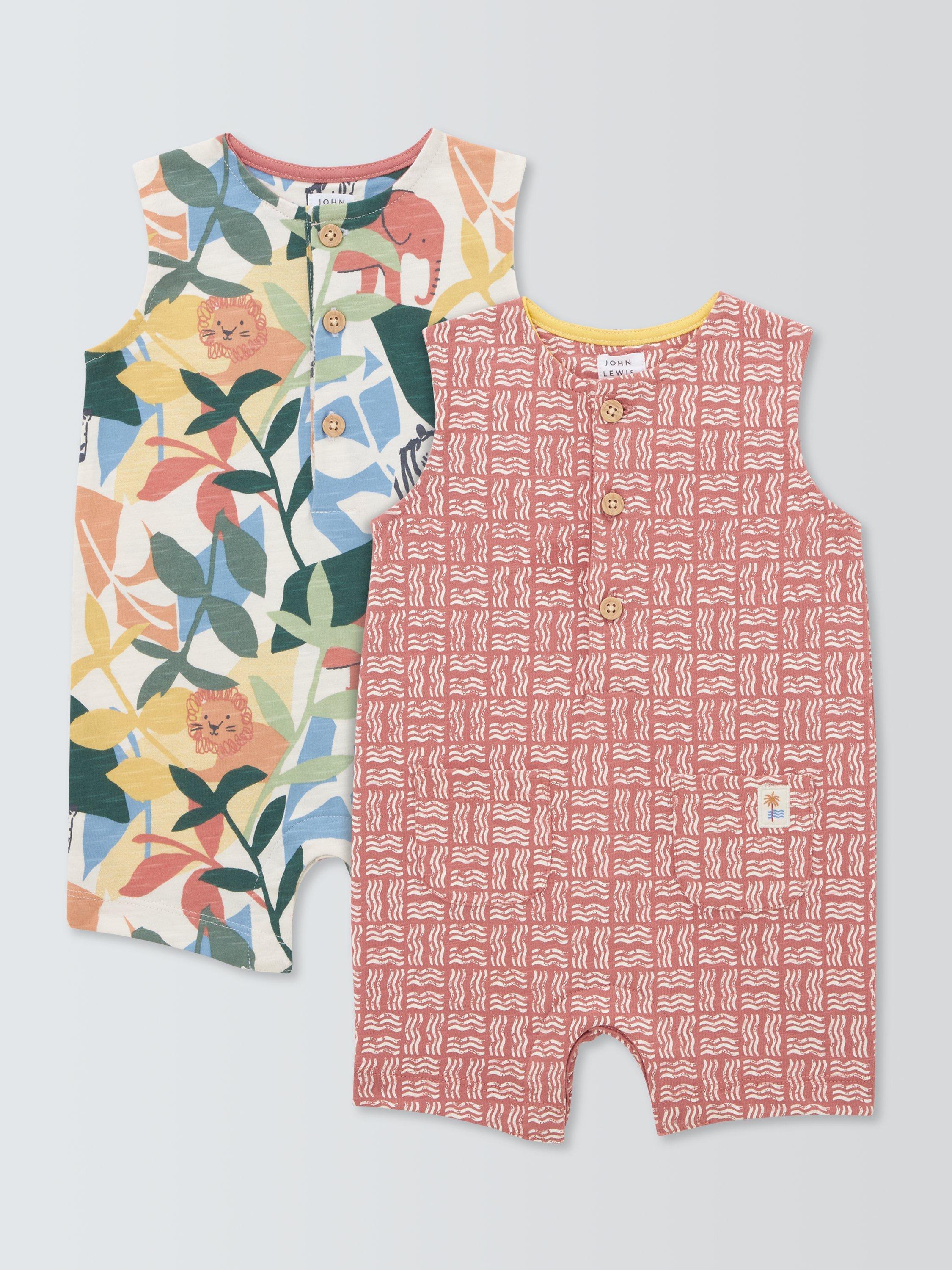 John Lewis Baby Jungle Wave Romper, Pack of 2, Multi