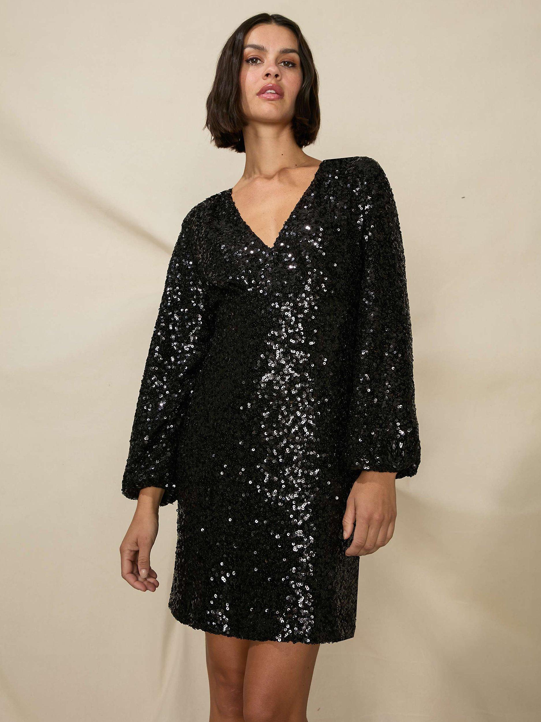 Ro&Zo Petite Cluster Sequin Mini Dress, Black