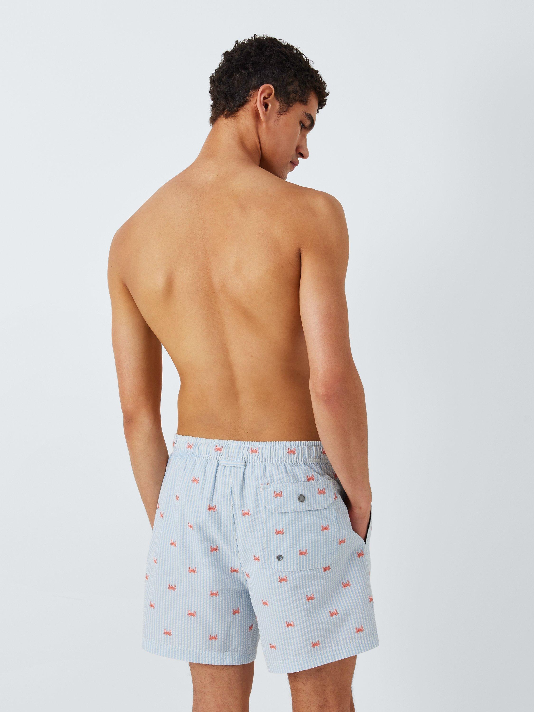 John Lewis Embroidered Seersucker Crab Swim Shorts Blue