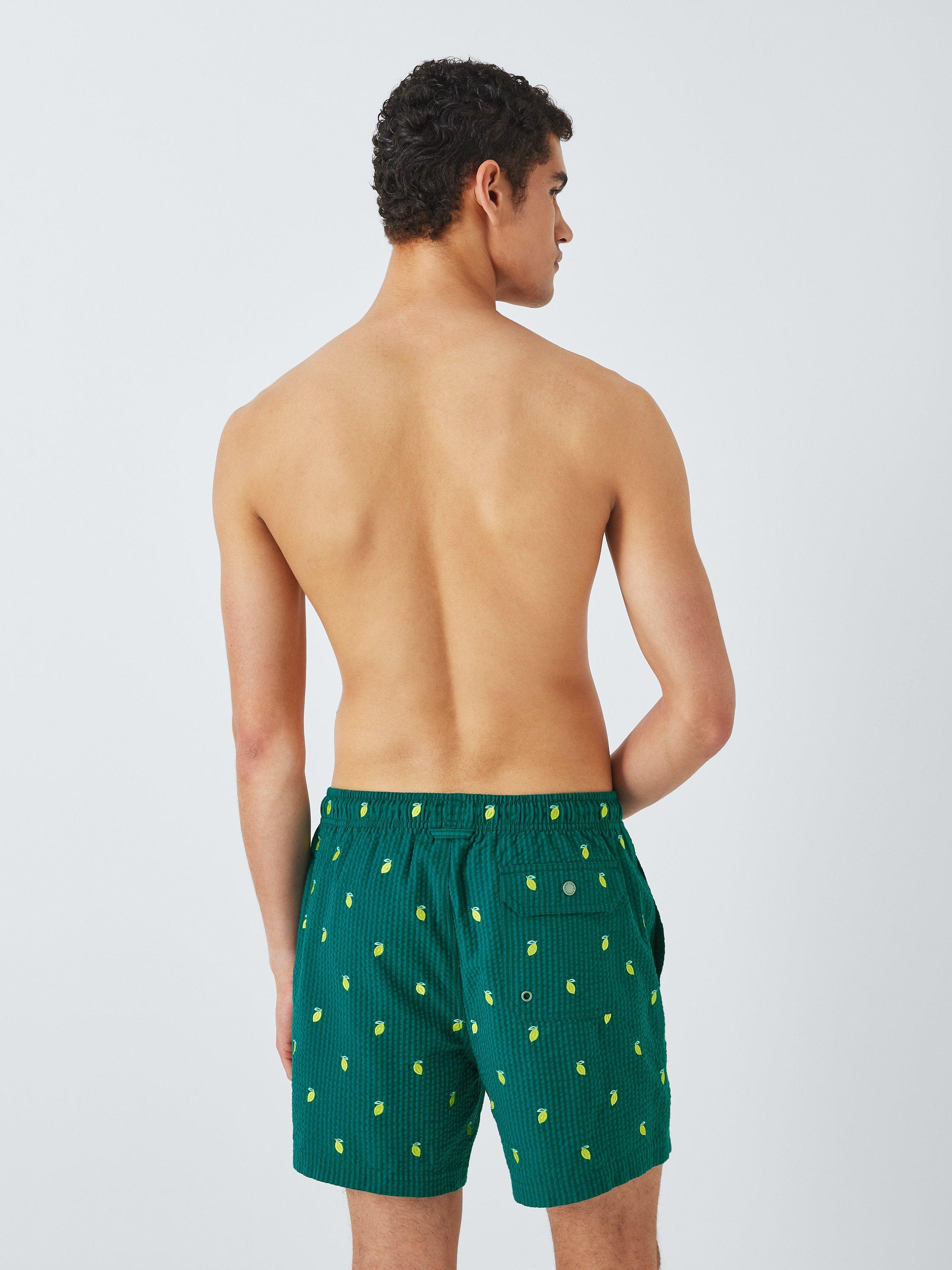 John Lewis Embroidered Seersucker Lemon Swim Shorts Green Multi