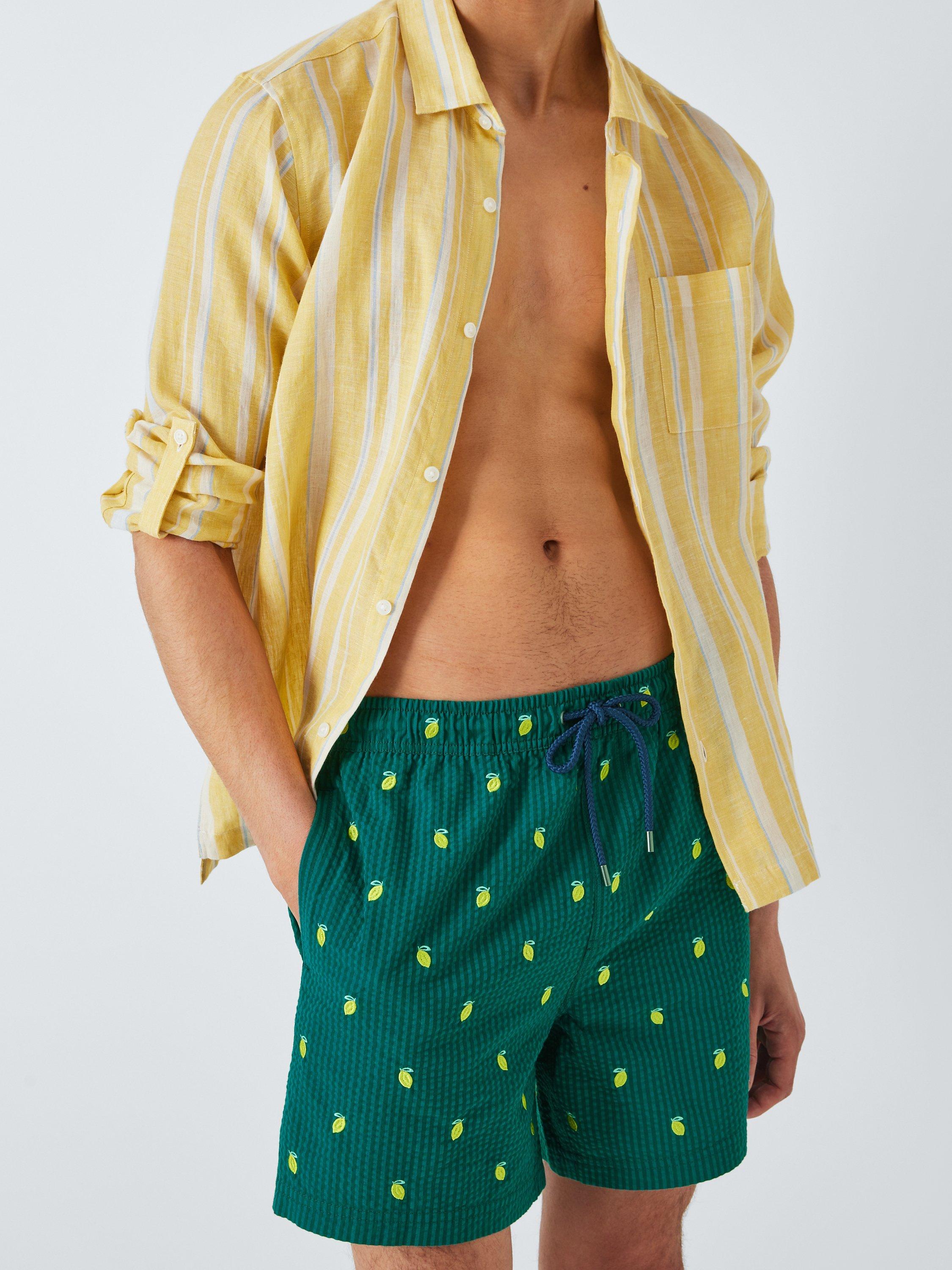 John Lewis Embroidered Seersucker Lemon Swim Shorts Green Multi