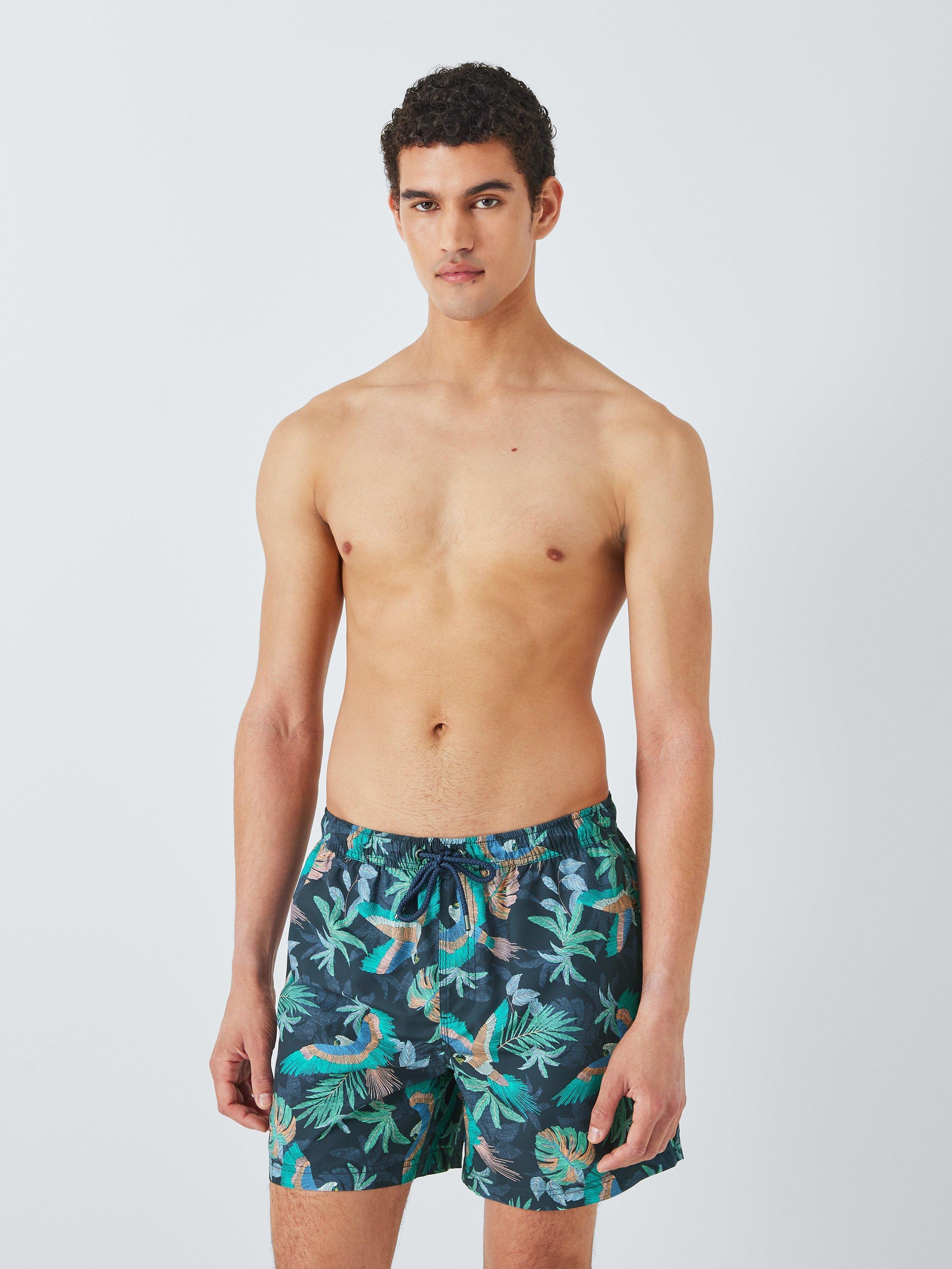 John Lewis Bird Print Recycled Polyester Swim Shorts Blue Multi