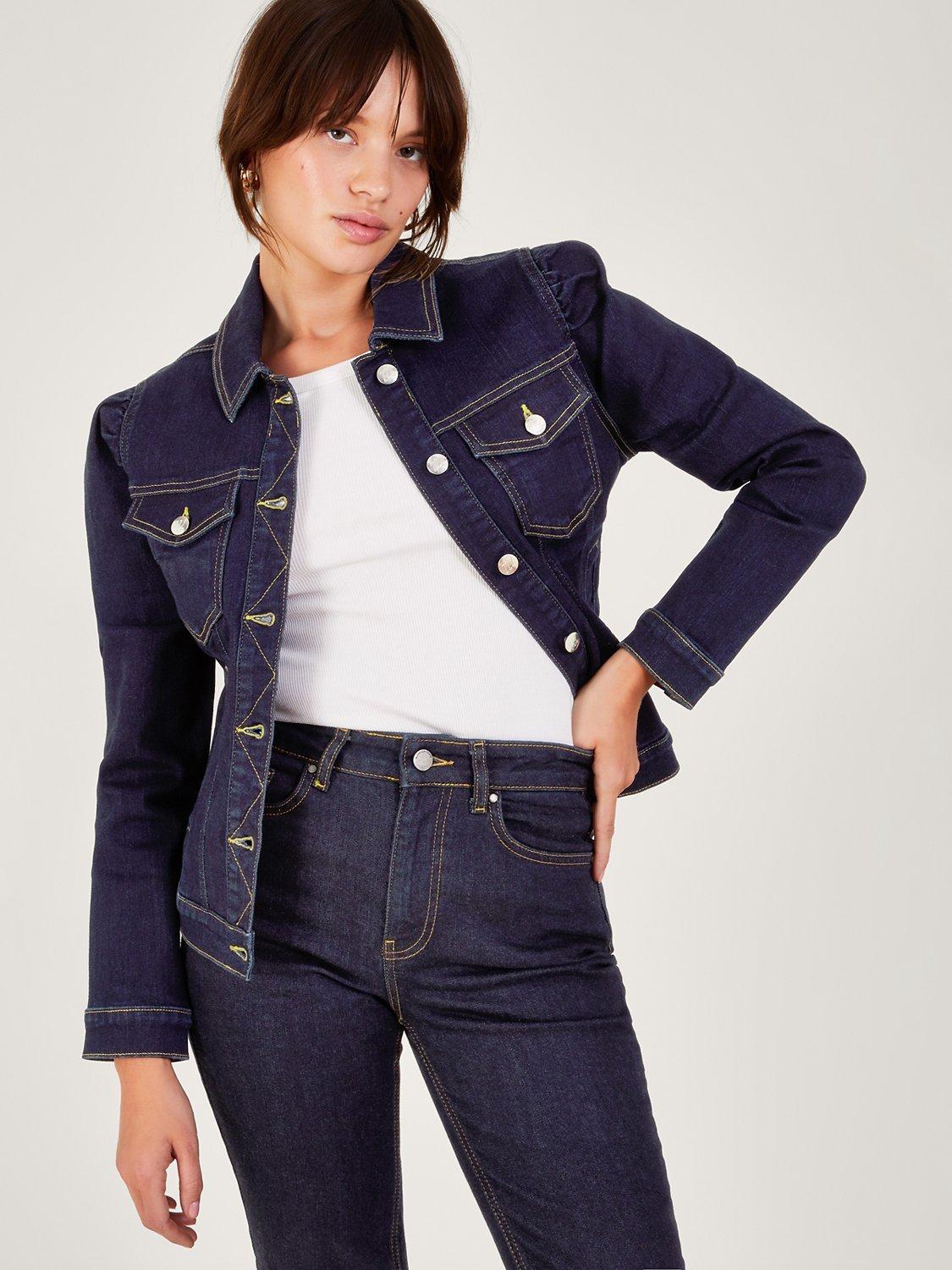 Monsoon Dora Puff Sleeve Denim Jacket, Indigo
