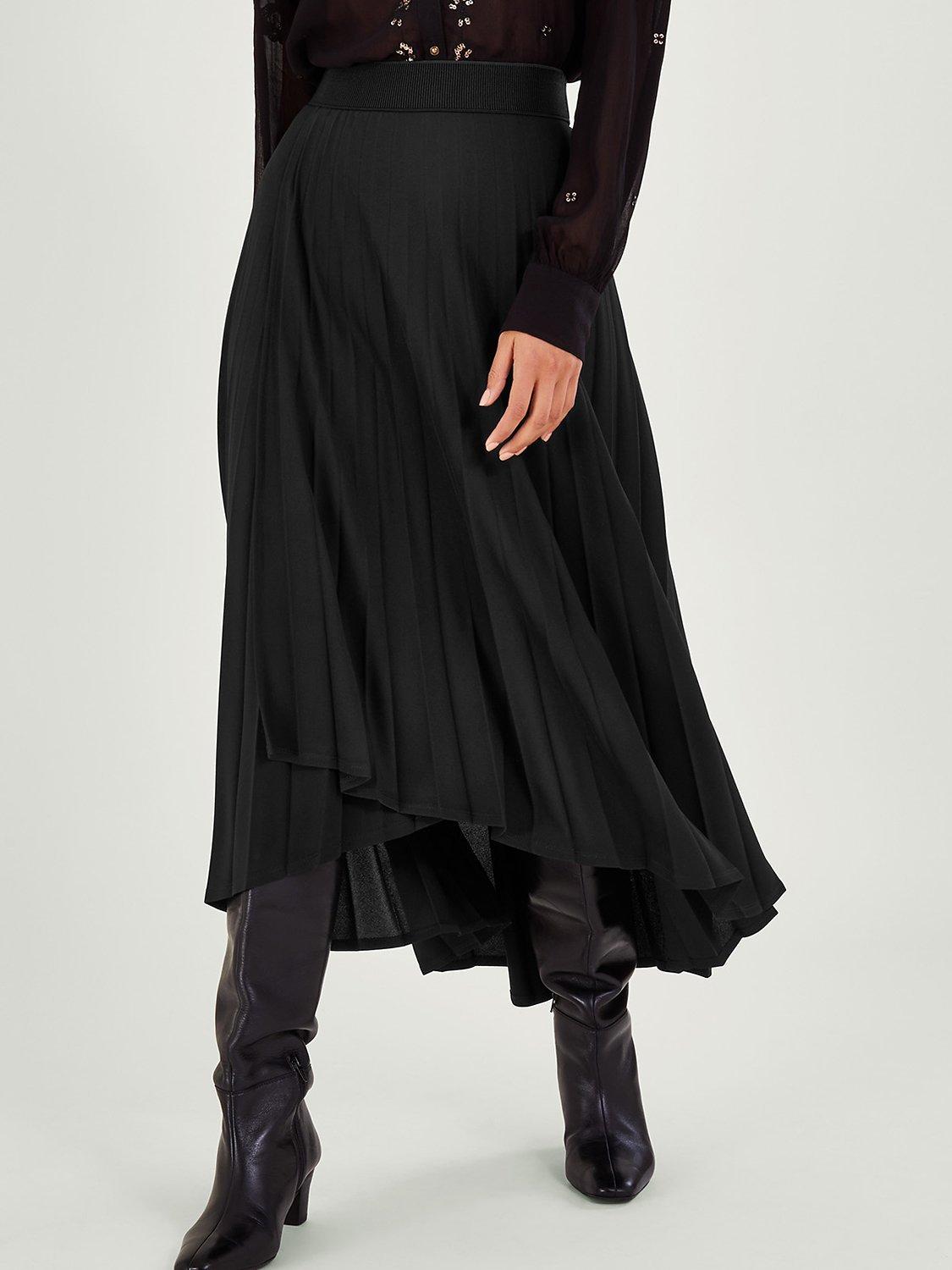 Monsoon Parly Pleated Midi Skirt, Black