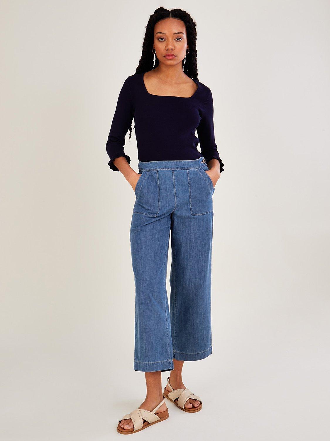 Product image 1 of 4, which shows Monsoon Square Neck Frill Sleeve Jumper, Navy, XXL