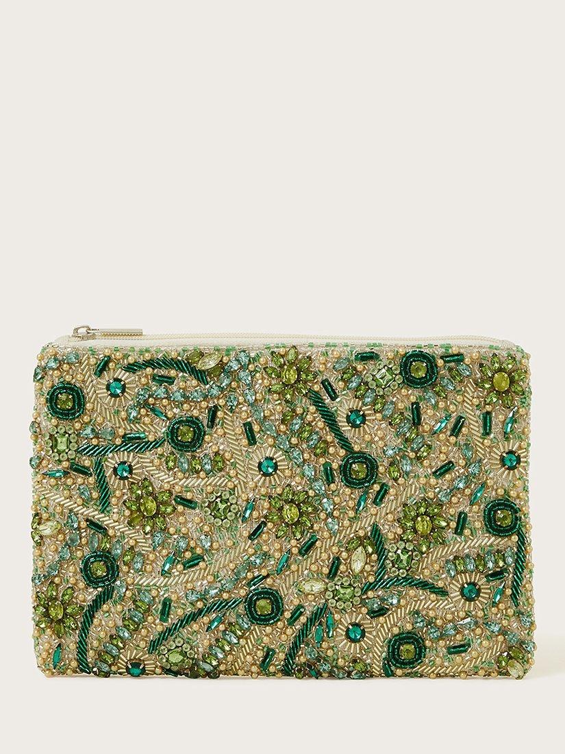 Monsoon Beaded Clutch Bag, Green