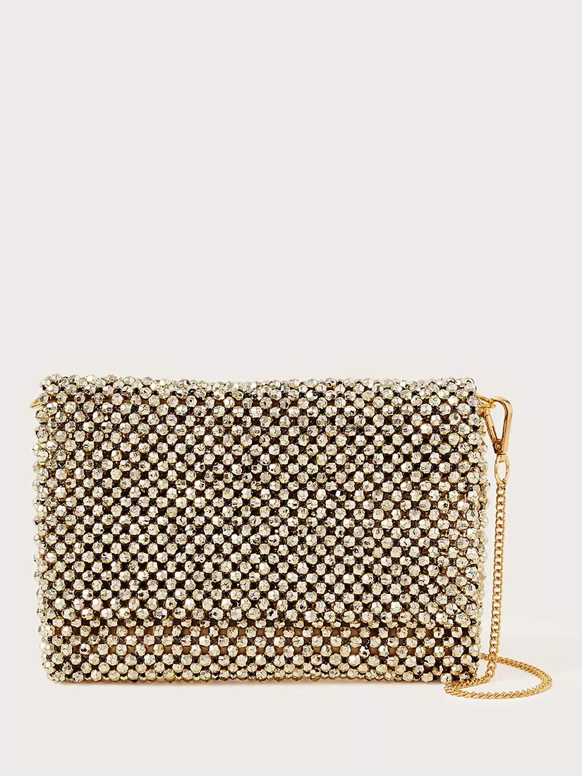 Monsoon Beaded Clutch Bag Gold