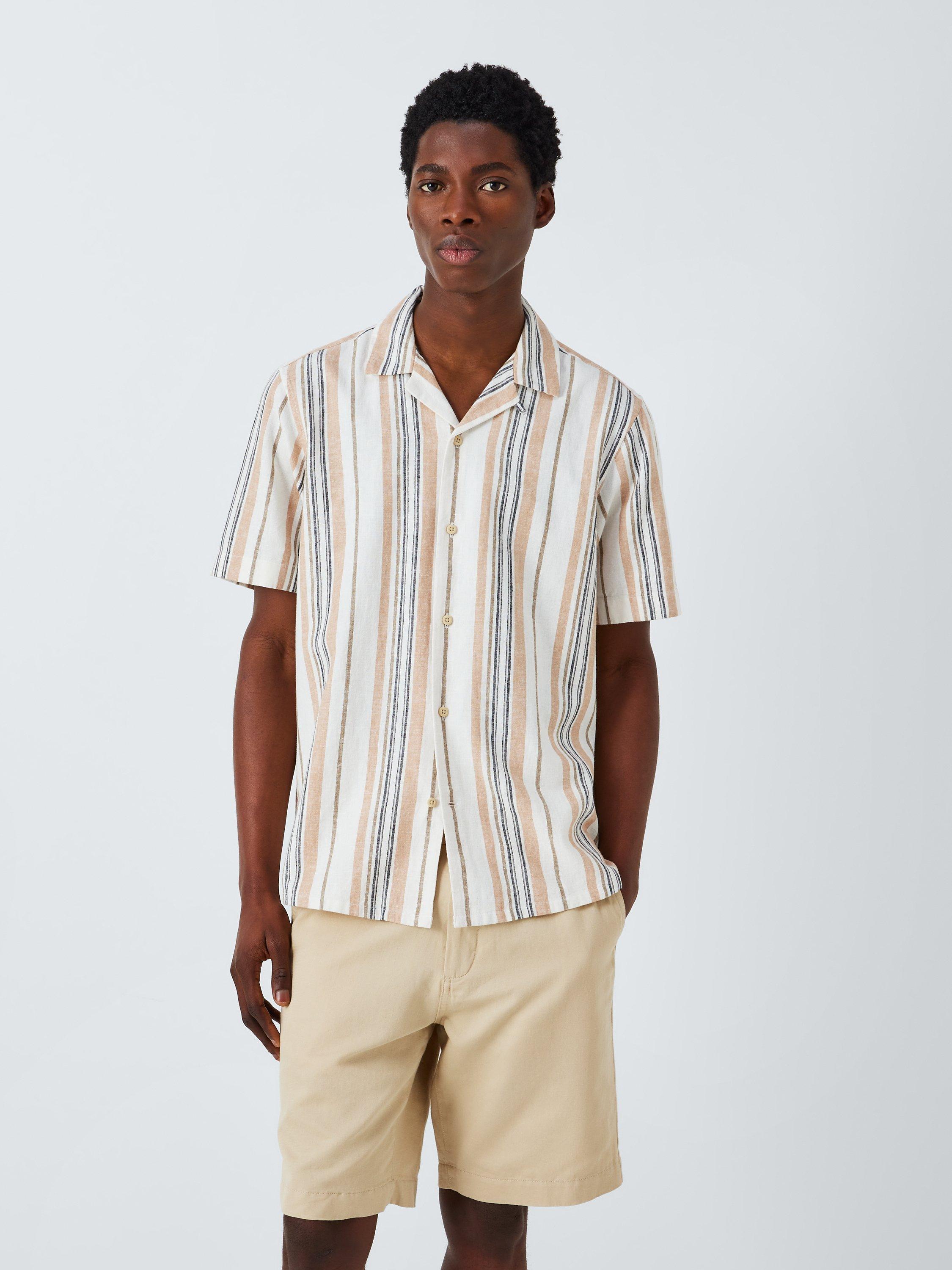 John Lewis Linen Blend Revere Collar Deckchair Stripe Shirt, Neutrals