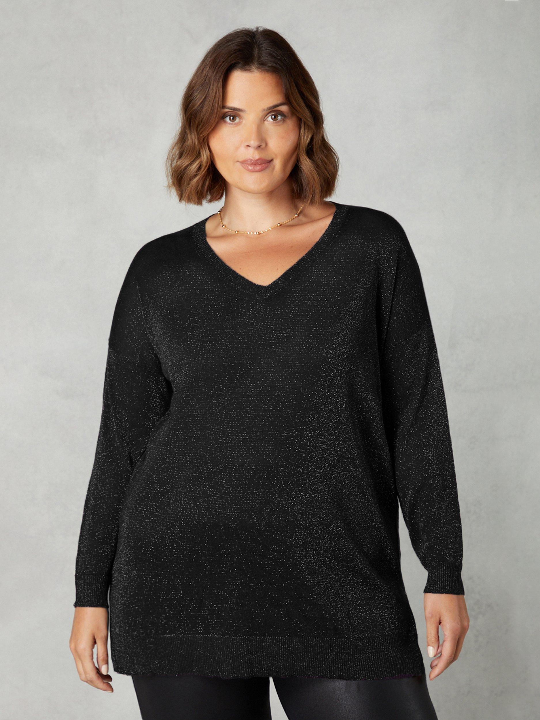 Plus size black v neck sweater best sale