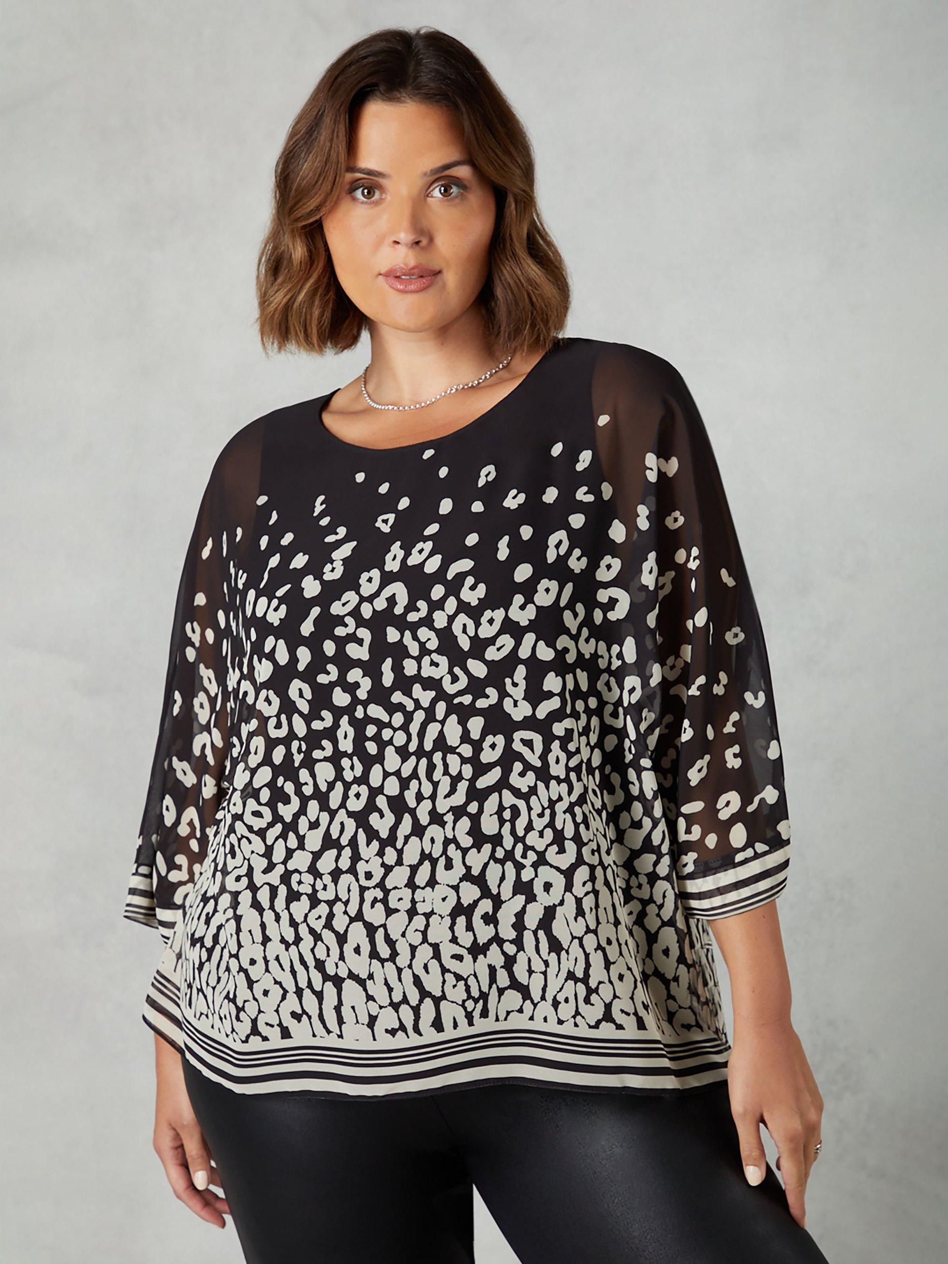 Live Unlimited Curve Leopard Print Chiffon Overlay Top Black