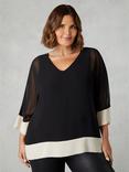 Live Unlimited Curve Chiffon Contrast Hem Overlay Top, Black