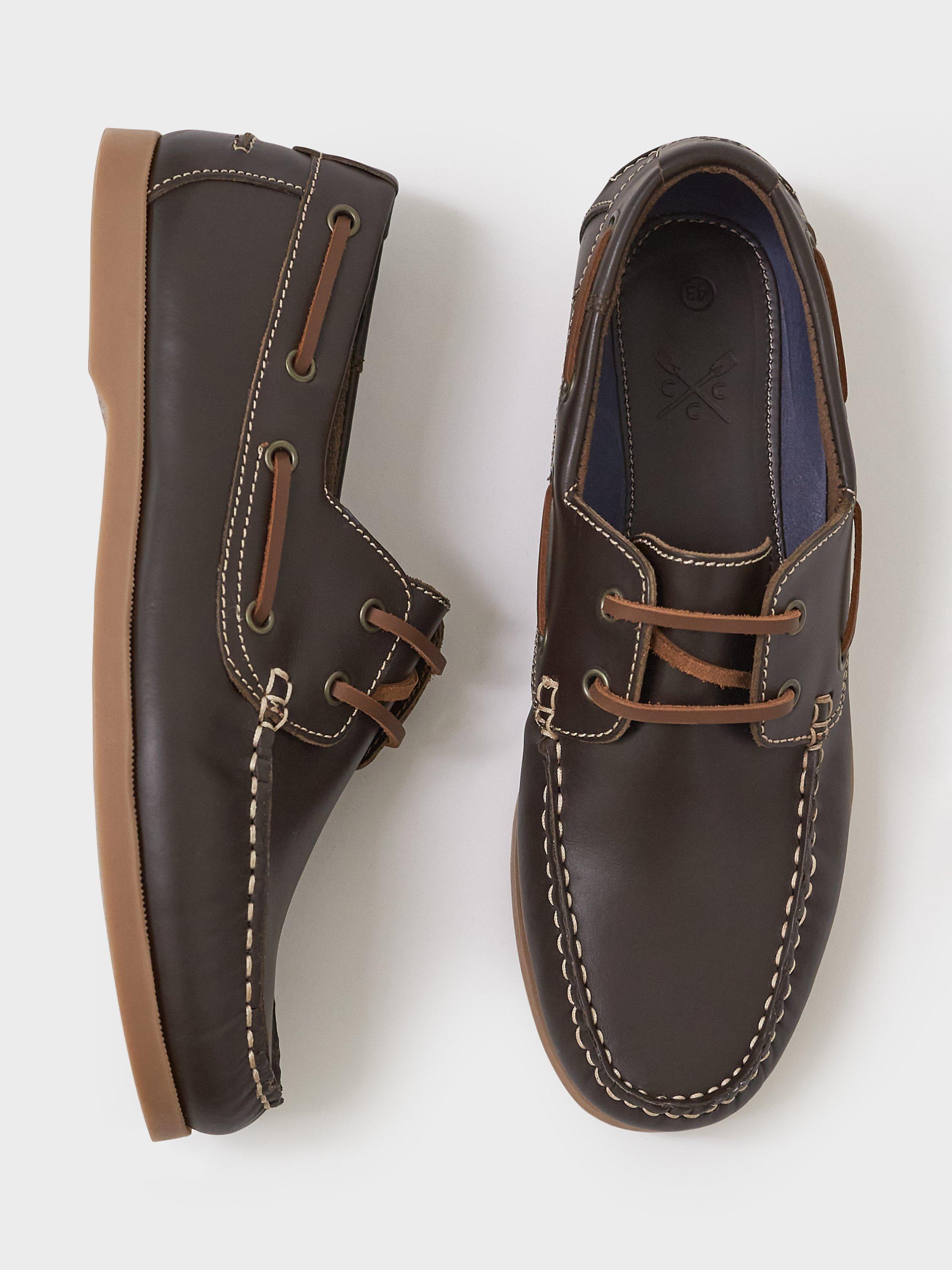 Product image 3 of 3, which shows Crew Clothing Autsell Leather Deck Shoes, Dark Brown, 7