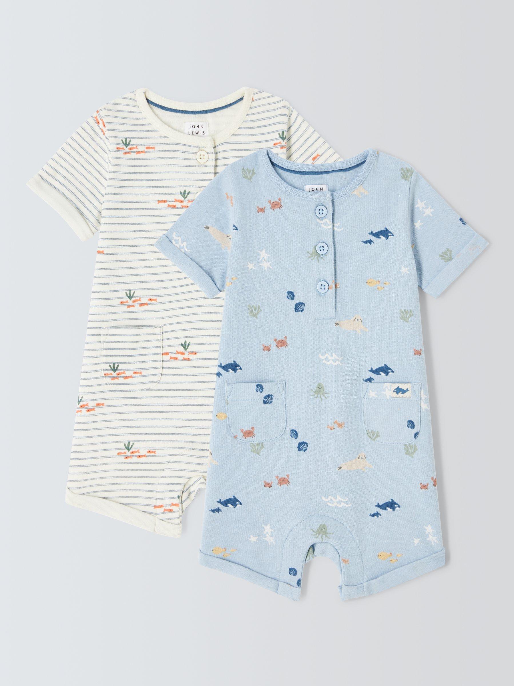 John Lewis Baby Sea Print Short Romper Pack of 2 Blue Multi