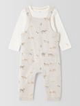 John Lewis Baby Farm Print Dungarees & Top Set, Oatmeal