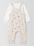 John Lewis Baby Farm Print Dungarees & Top Set, Oatmeal