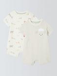 John Lewis Baby Farm Print Short Romper, Pack of 2, Cream