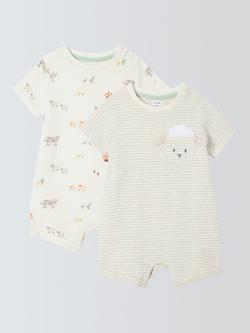 John Lewis Baby Farm Print Short Romper, Pack of 2, Cream, Natural Cream