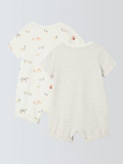 John Lewis Baby Farm Print Short Romper, Pack of 2, Cream - view 2, Natural Cream