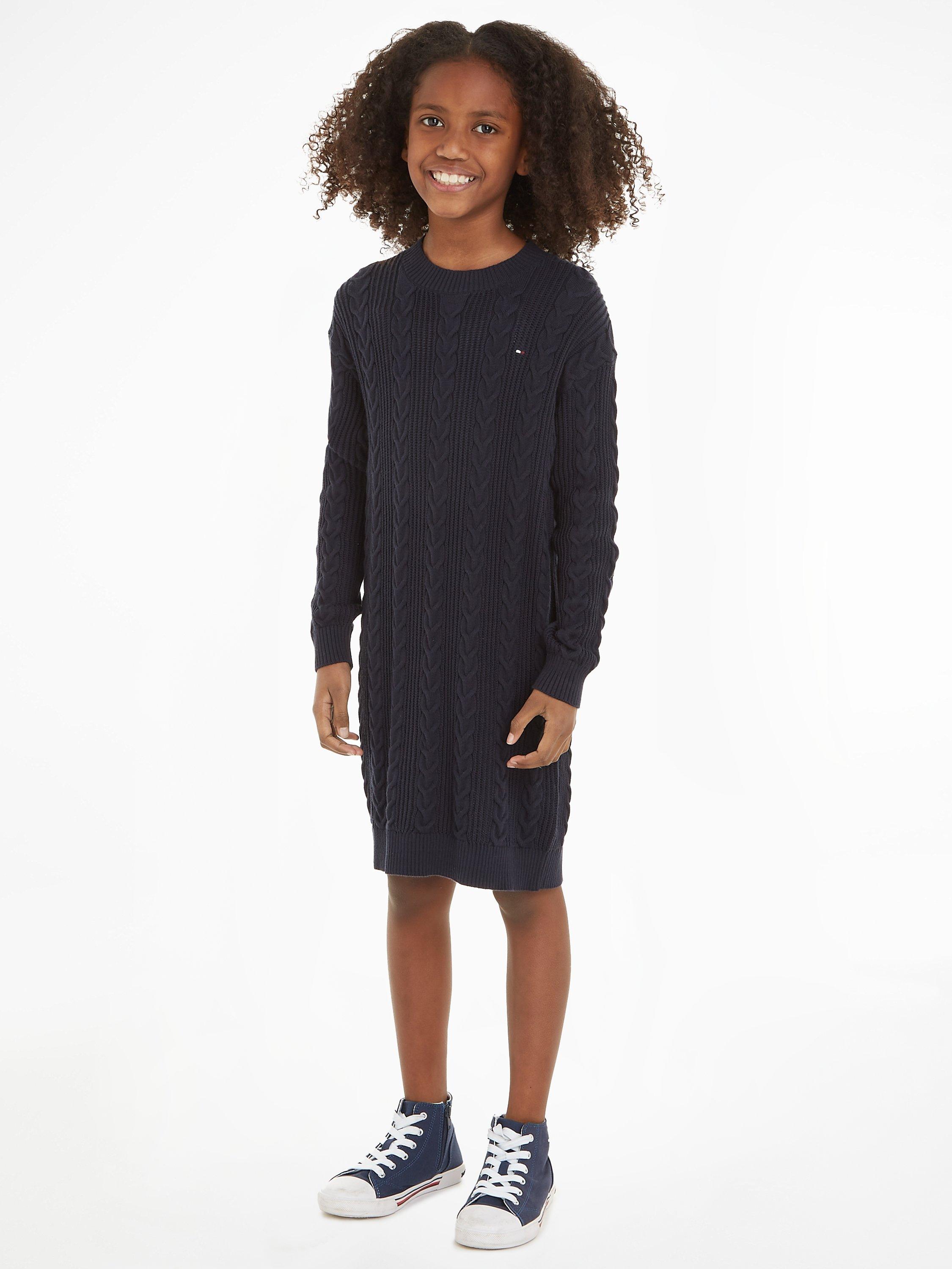 Tommy Hilfiger Kids' Cable Jumper Dress, Desert Sky