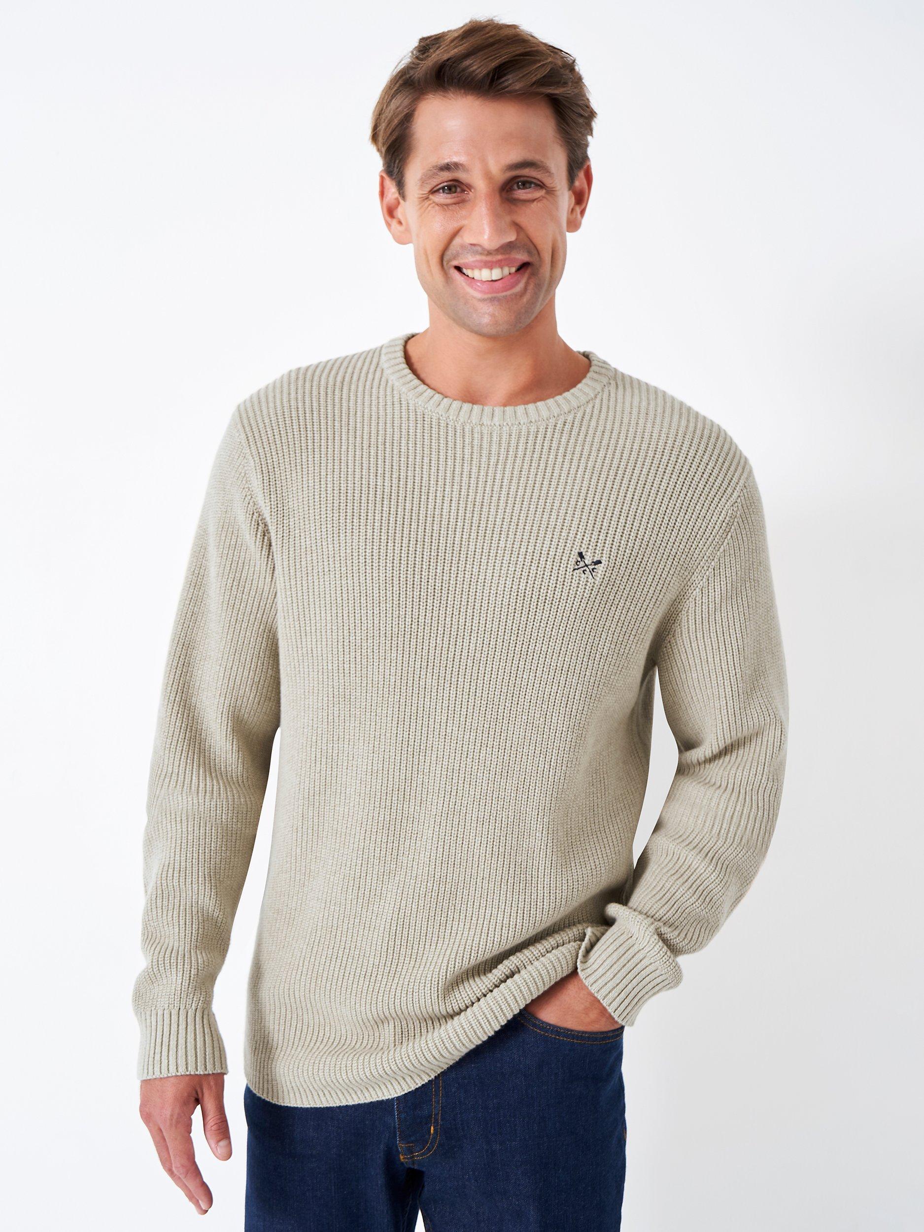 Crew Clothing Rye Ribbed Organic Crew Neck Jumper