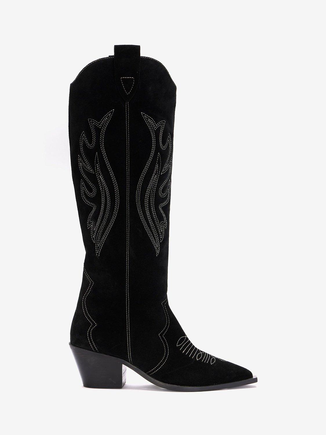 Mint Velvet Suede Cowboy Boots, Black