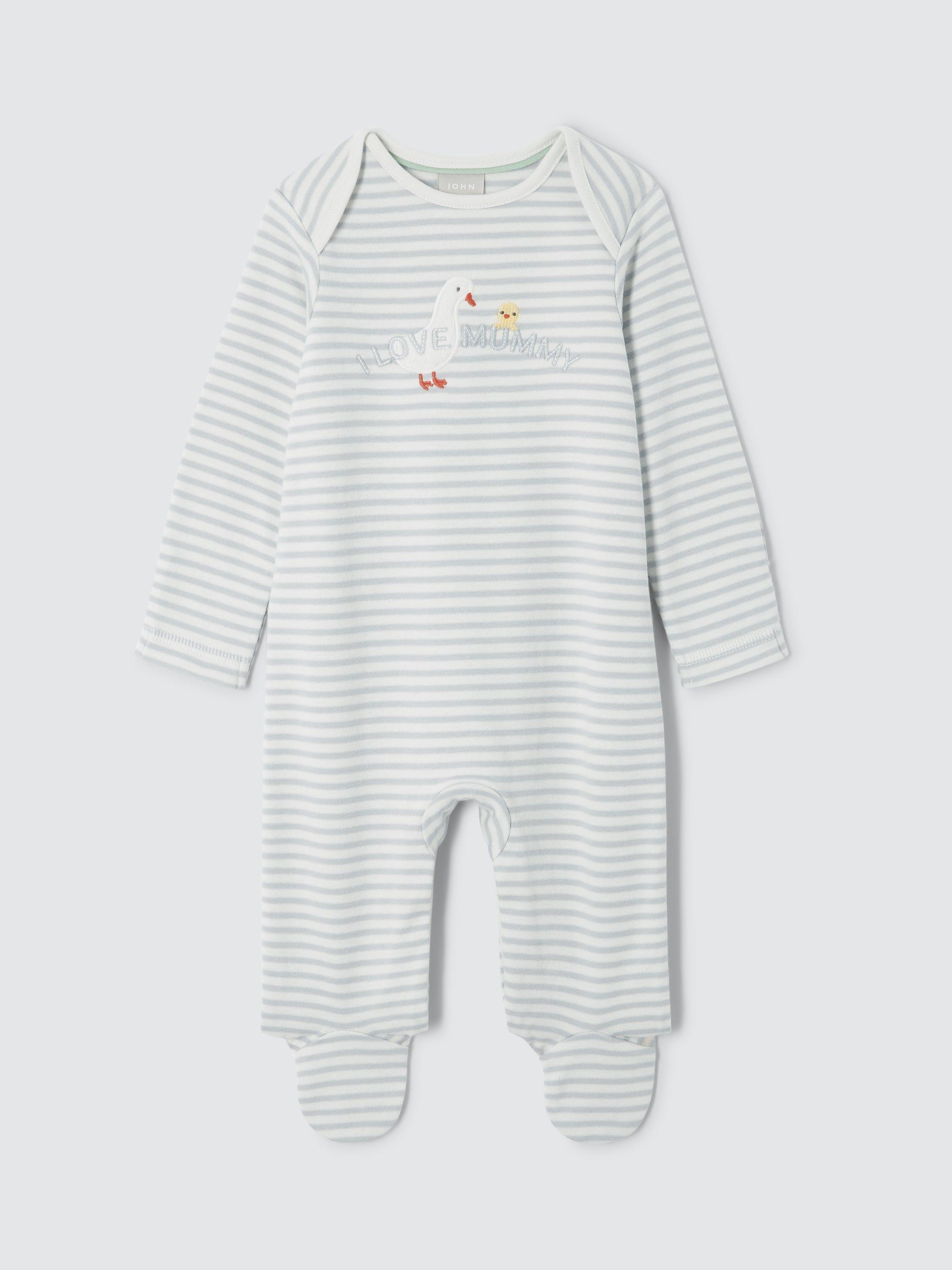 John Lewis Baby I Love Mummy Stripe Sleepsuit, Grey/Cream, 3-6 months