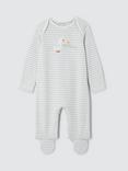 John Lewis Baby I Love Mummy Stripe Sleepsuit, Grey/Cream