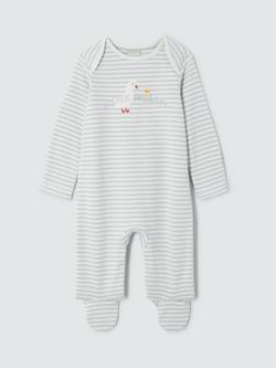 John Lewis Baby I Love Mummy Stripe Sleepsuit, Grey/Cream, Grey/Cream