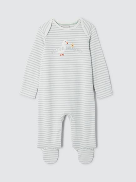 John Lewis Baby I Love Mummy Stripe Sleepsuit, Grey/Cream, Grey/Cream