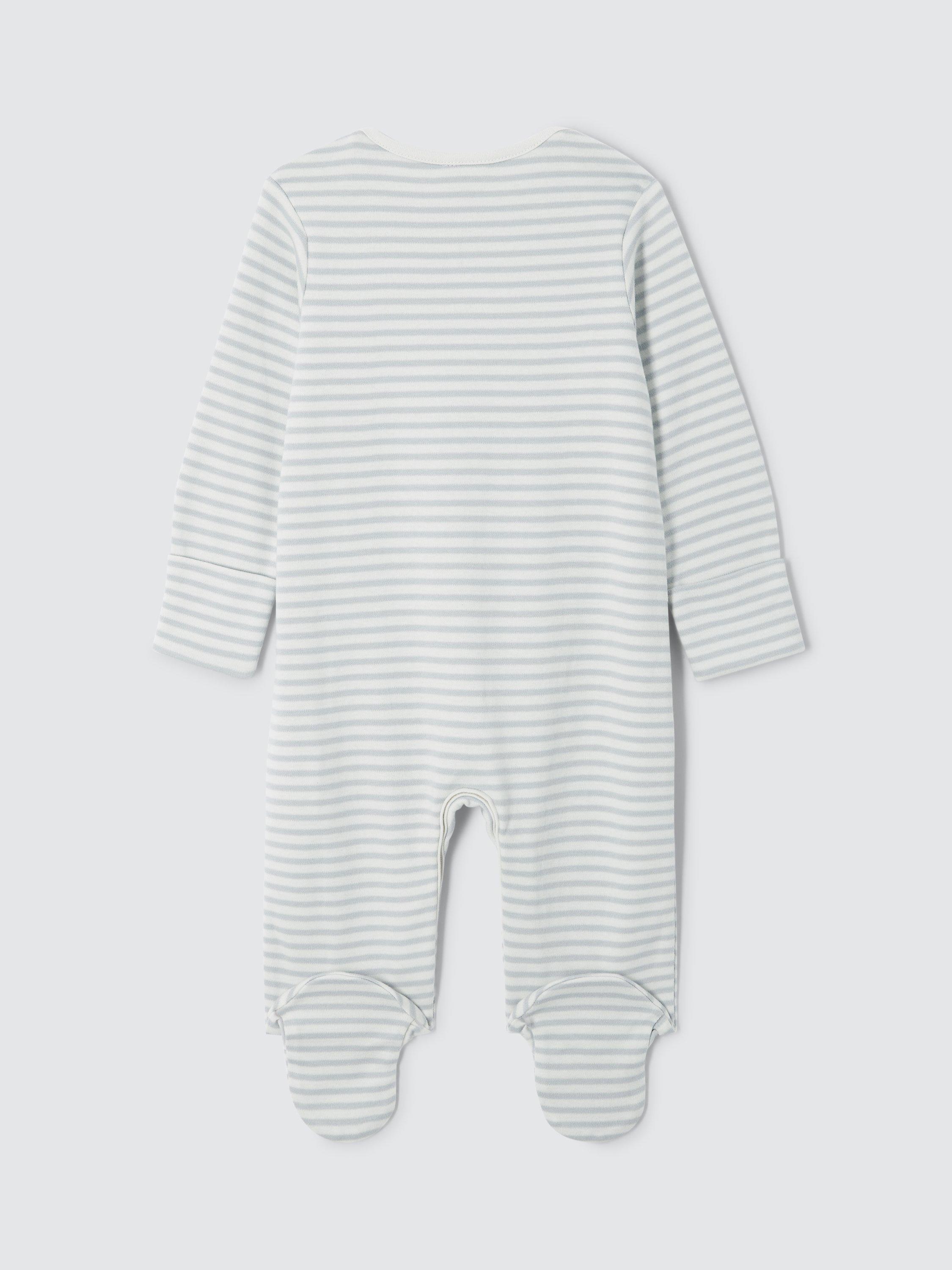 Product image 2 of 3, which shows John Lewis Baby I Love Mummy Stripe Sleepsuit, Grey/Cream, 0-3 months