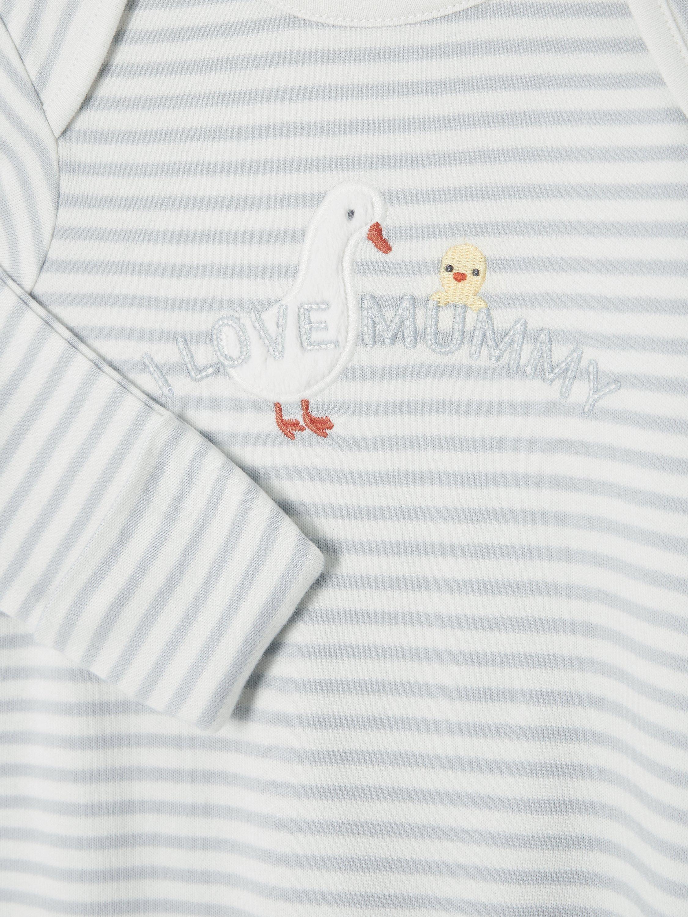 John Lewis Baby I Love Mummy Stripe Sleepsuit, Grey/Cream, 3-6 months