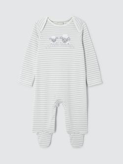 John Lewis Baby Cotton I Love Daddy Stripe Sleepsuit, Cream/Grey, Cream/Grey