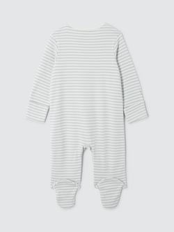 John Lewis Baby Cotton I Love Daddy Stripe Sleepsuit, Cream/Grey - view 2, Cream/Grey
