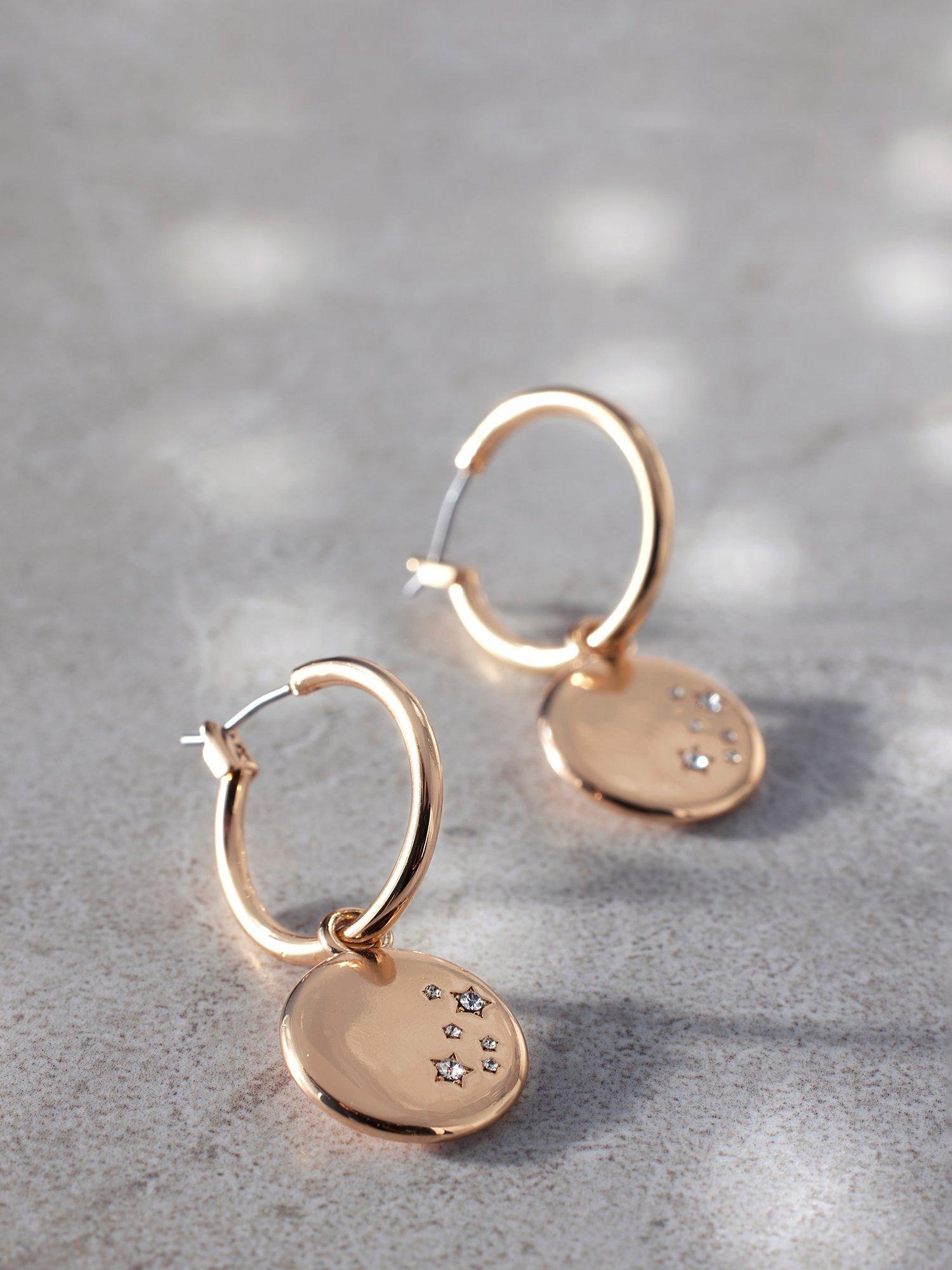 Product image 1 of 4, which shows Mint Velvet Starburst Drop Hoop Earrings, Gold, One Size