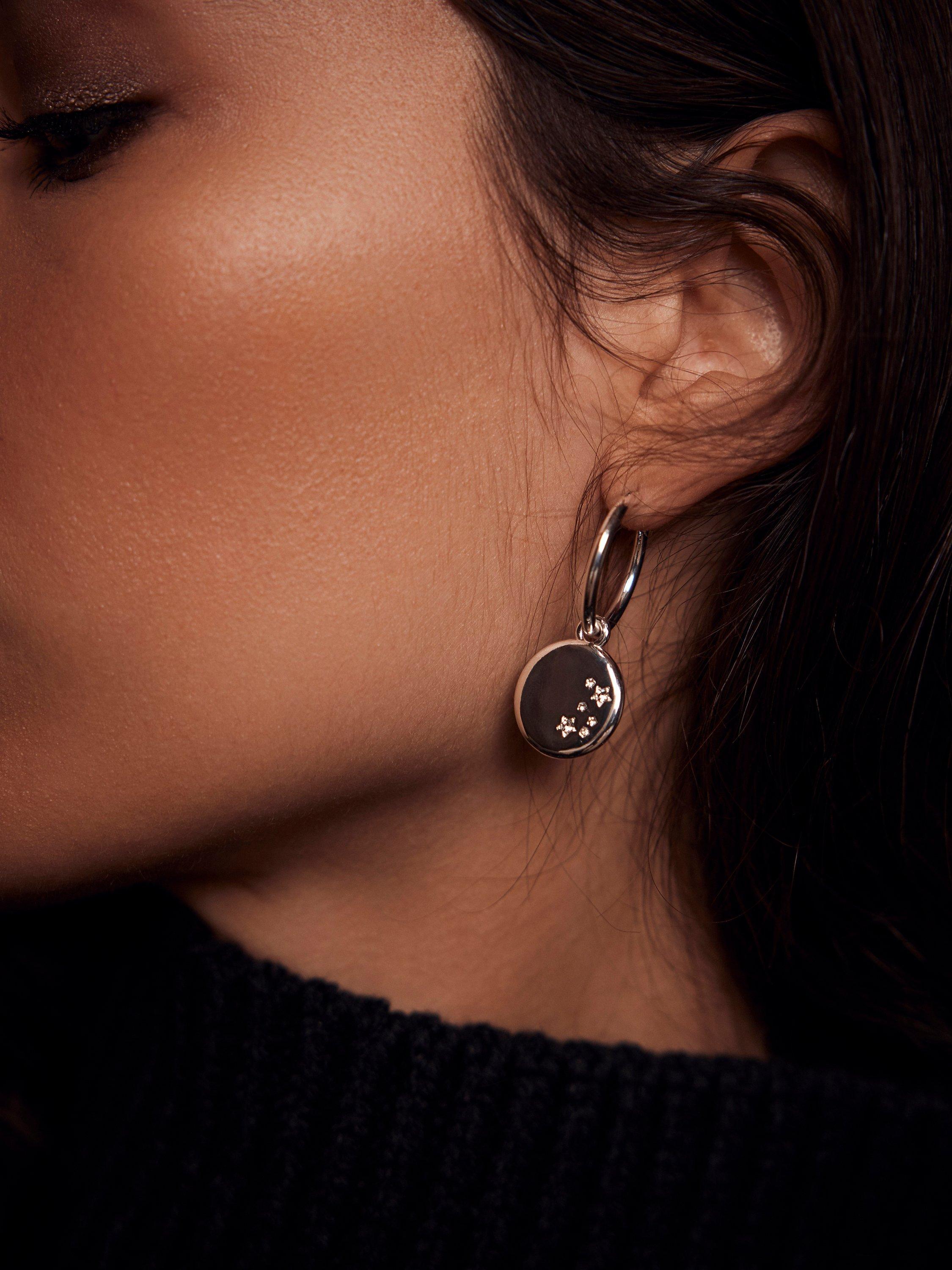 Product image 2 of 4, which shows Mint Velvet Starburst Drop Hoop Earrings, Gold, One Size