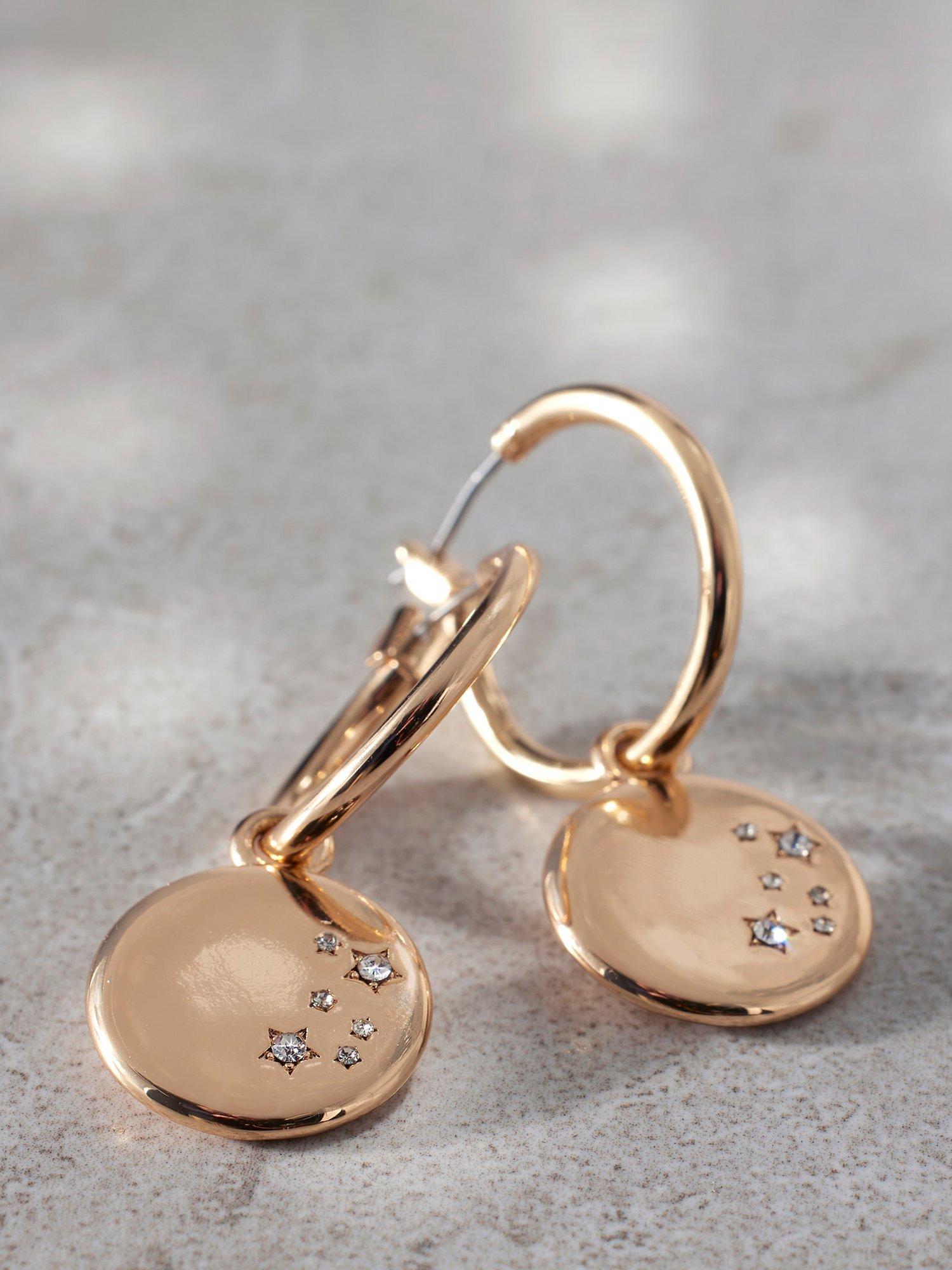 Product image 3 of 4, which shows Mint Velvet Starburst Drop Hoop Earrings, Gold, One Size