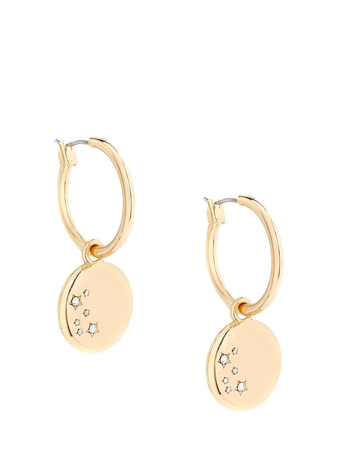 Product image 4 of 4, which shows Mint Velvet Starburst Drop Hoop Earrings, Gold, One Size
