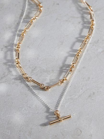 Mint Velvet Mixed Metal Layered Necklace, Gold/Silver, Gold/Silver