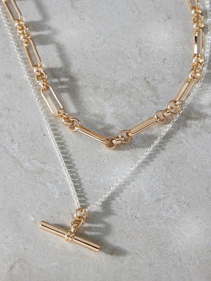 Mint Velvet Mixed Metal Layered Necklace, Gold/Silver - view 2, Gold/Silver
