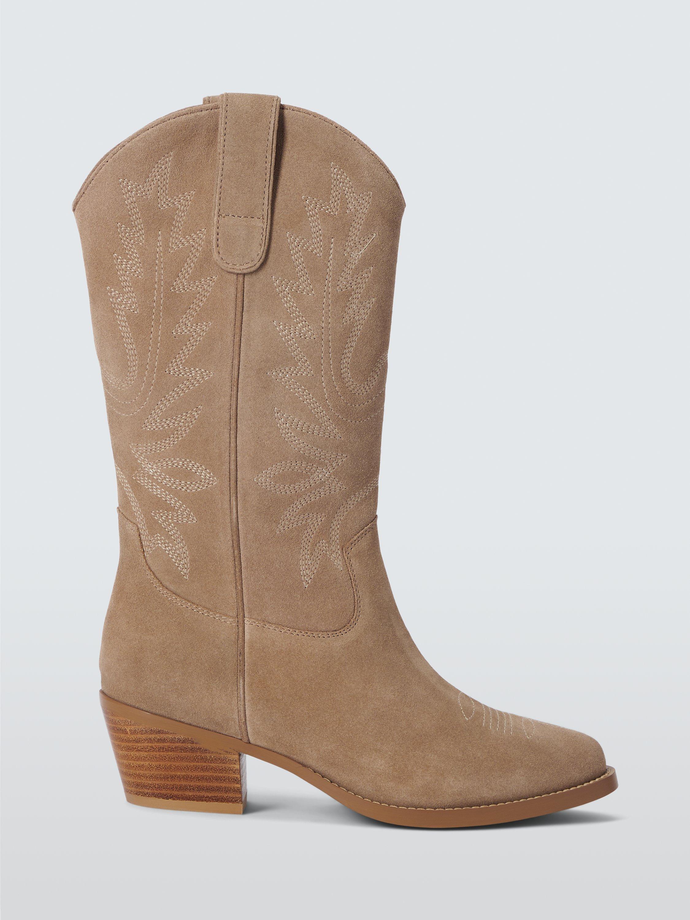 AND OR Thorn Suede Embroidered Long Western Boots Sand