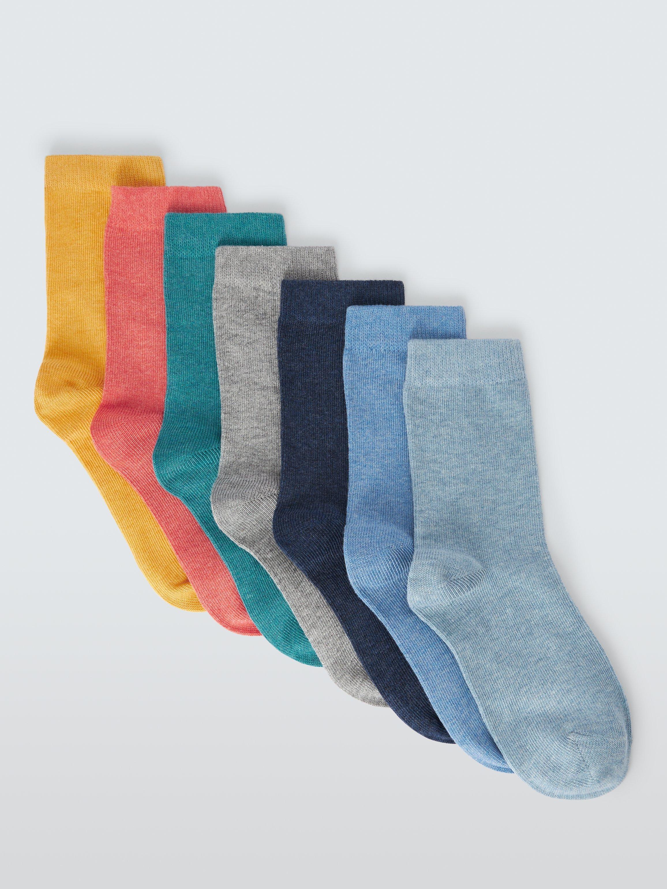 John Lewis Kids' Cotton Rich Solid Marl Socks, Pack of 7, Bright/Multi, 12.5-3.5 Jnr
