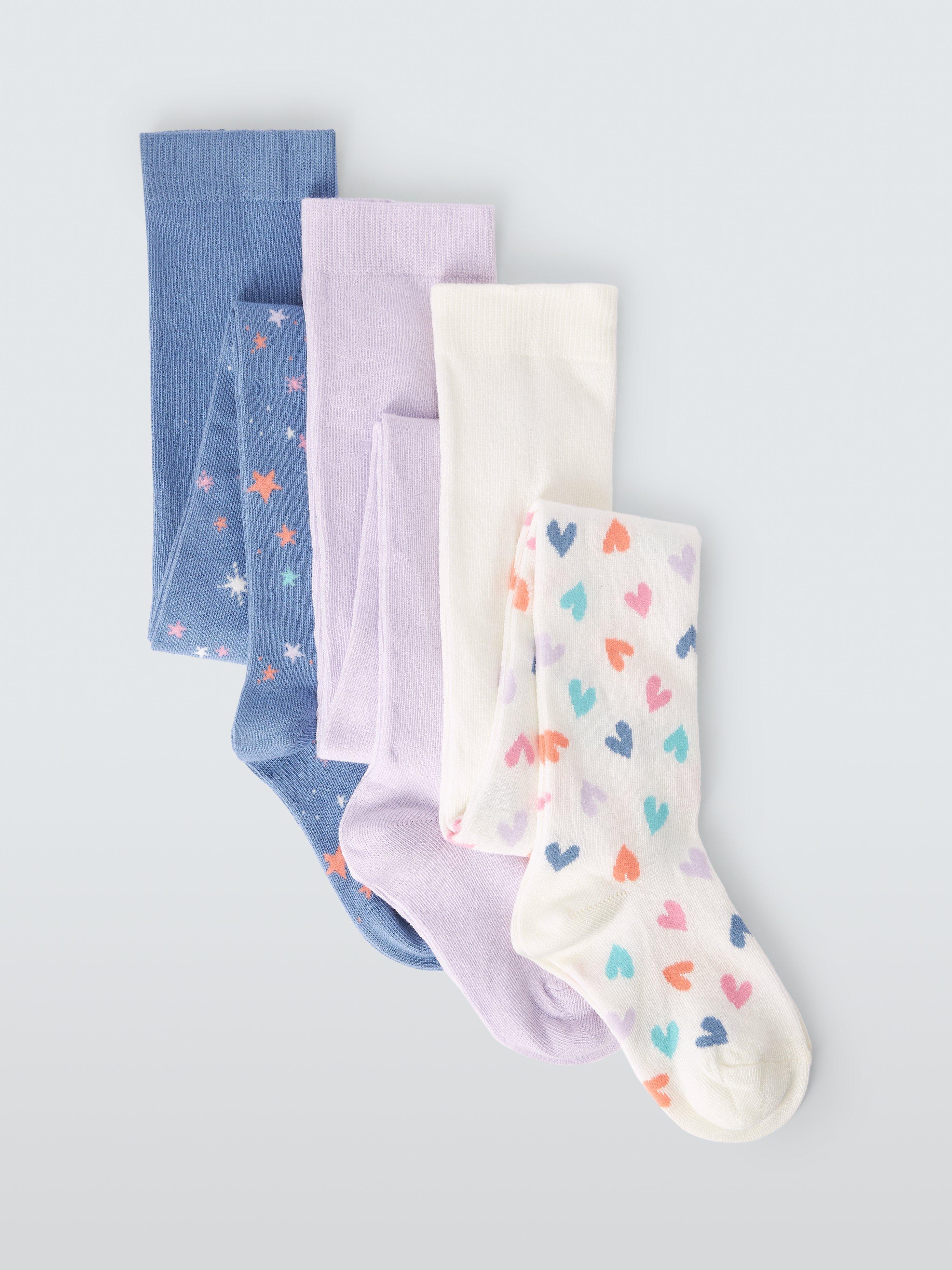 John Lewis Kids' Cosmic Heart Tights, Pack of 3, Multi