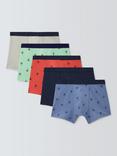 John Lewis ANYDAY Palm/Plain Print Trunks, Pack of 5, Multi