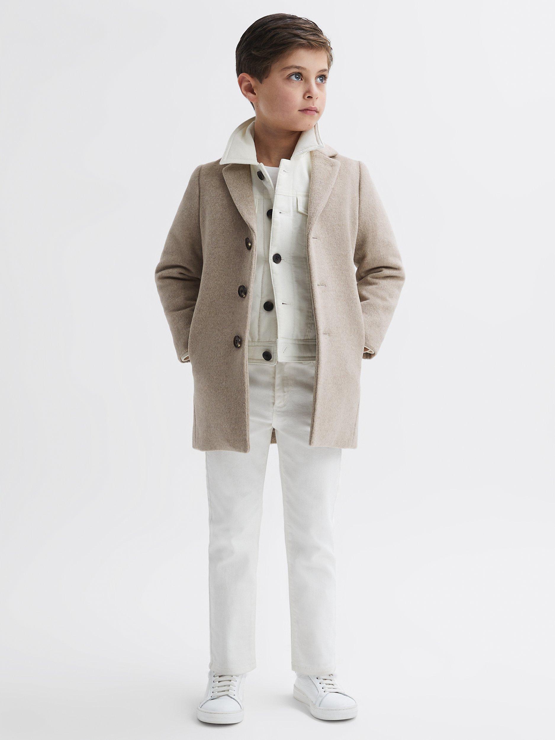 Reiss Kids' Gable Wool Blend Coat, Stone Melange
