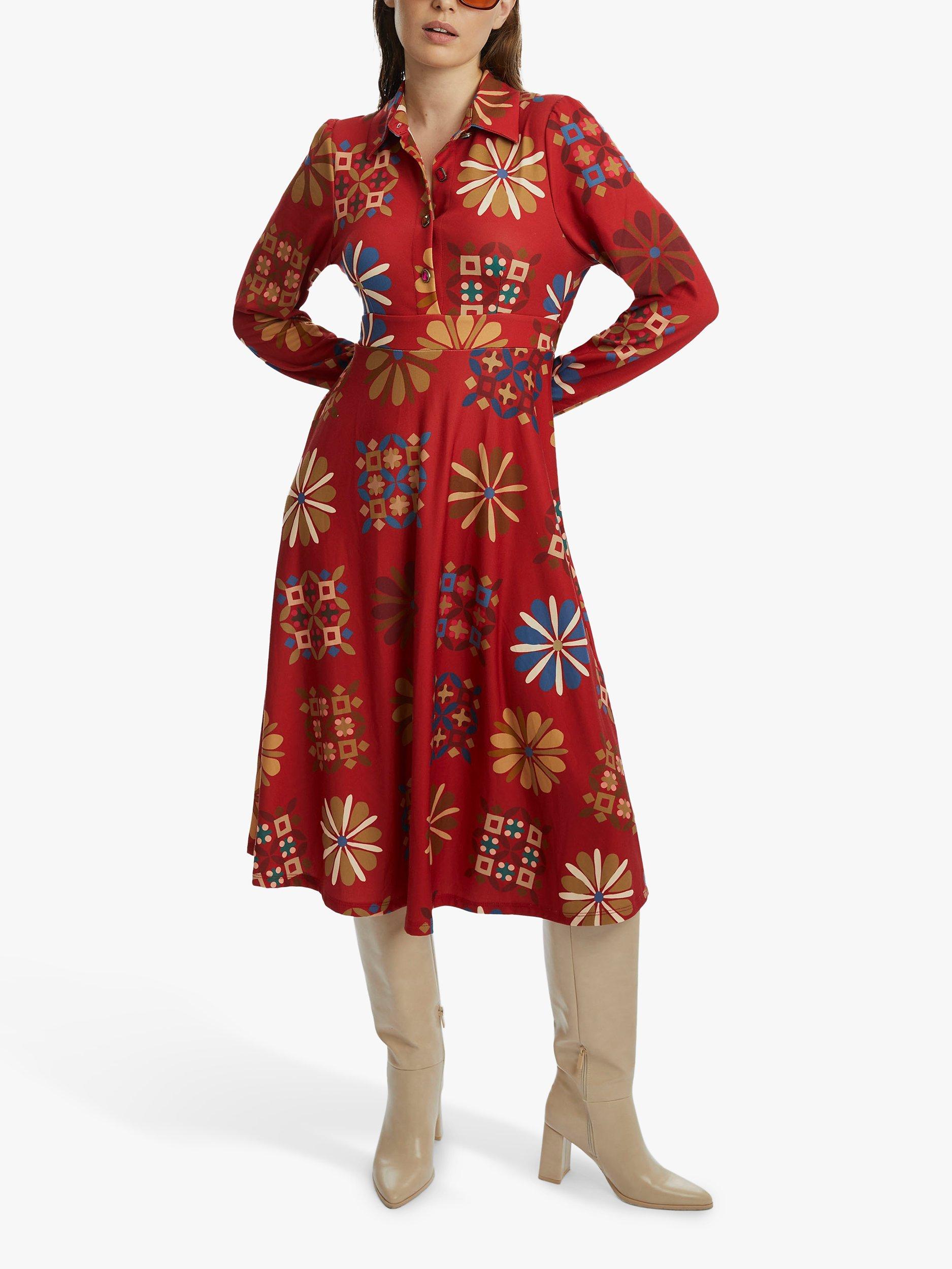 Product image 1 of 4, which shows James Lakeland Jewelled Button Midi Dress, Red/Multi, 8