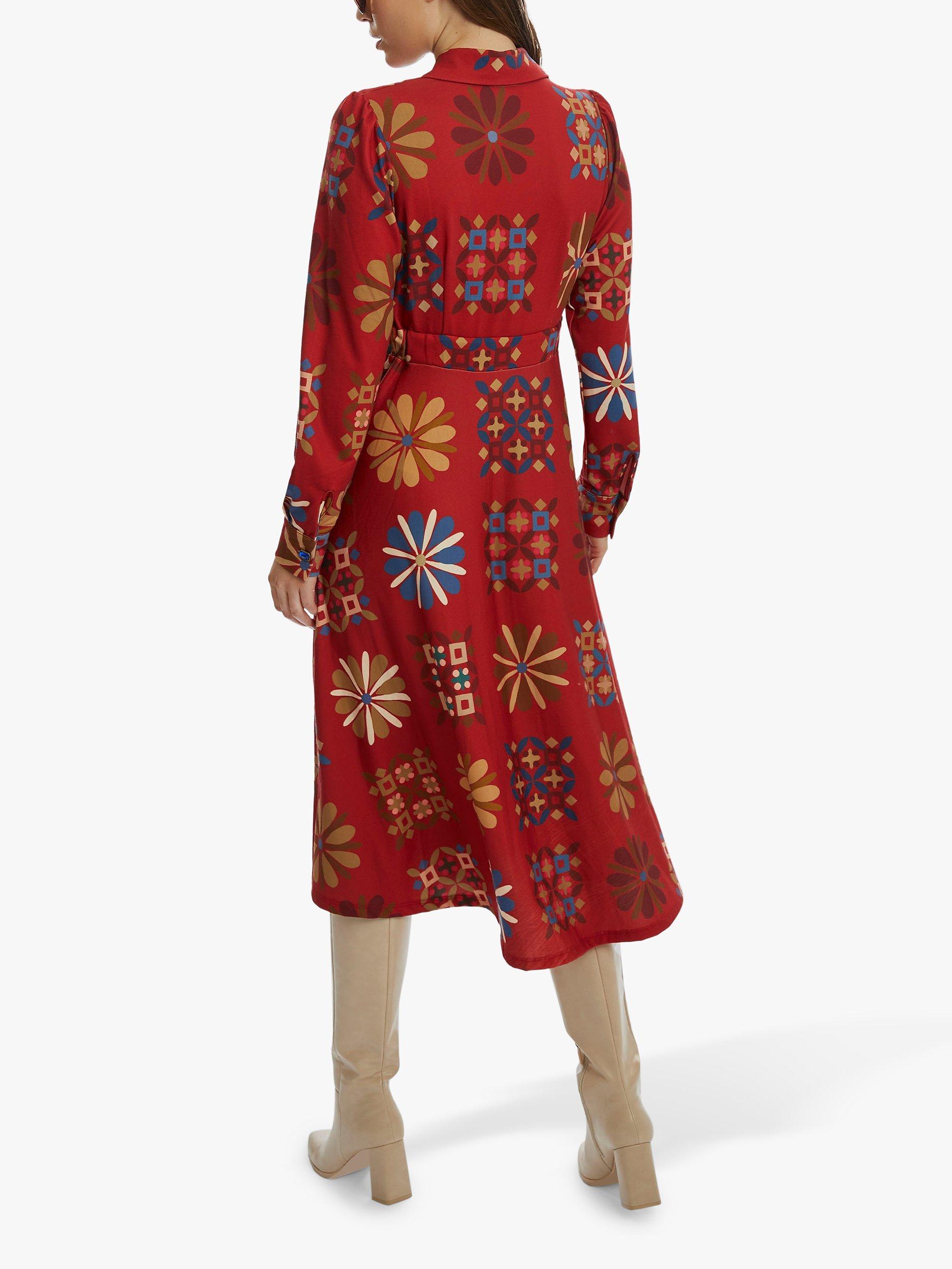 Product image 2 of 4, which shows James Lakeland Jewelled Button Midi Dress, Red/Multi, 8