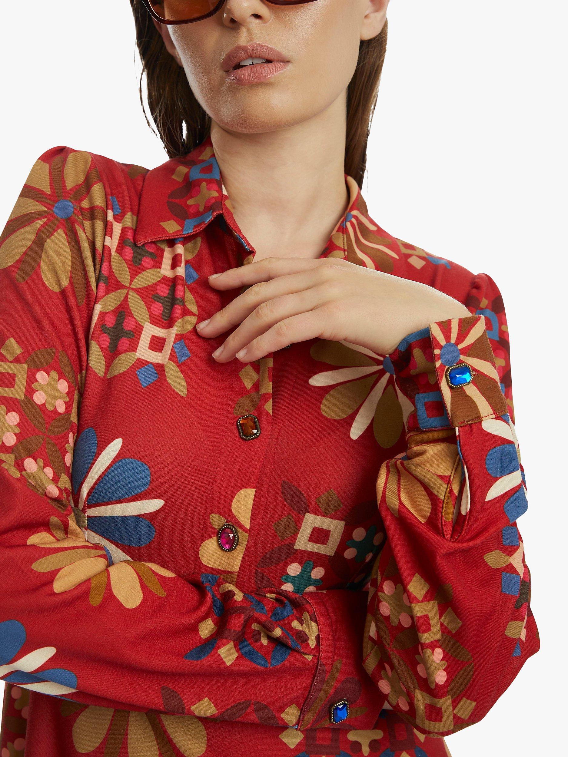 Product image 3 of 4, which shows James Lakeland Jewelled Button Midi Dress, Red/Multi, 8