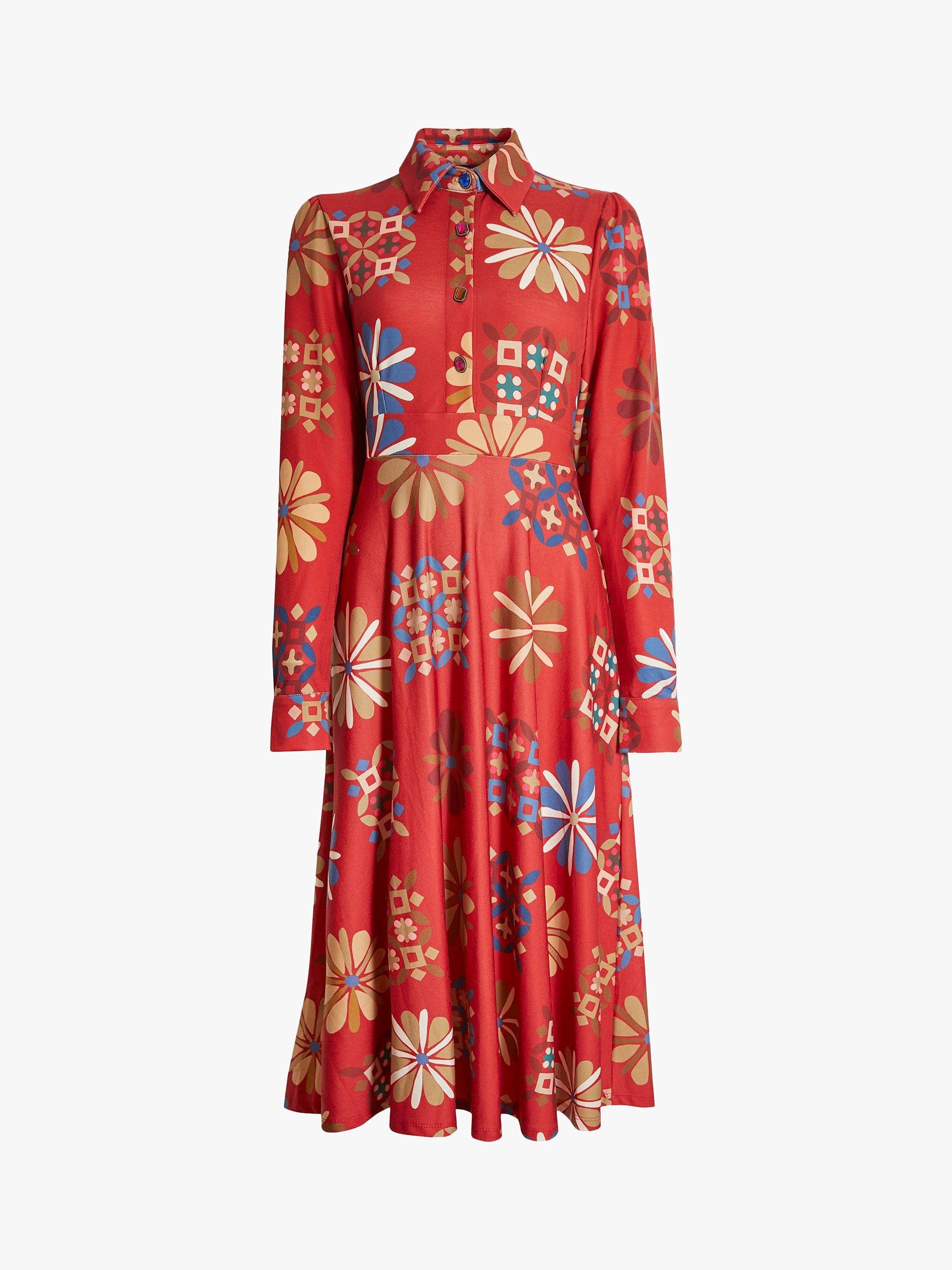 Product image 4 of 4, which shows James Lakeland Jewelled Button Midi Dress, Red/Multi, 8